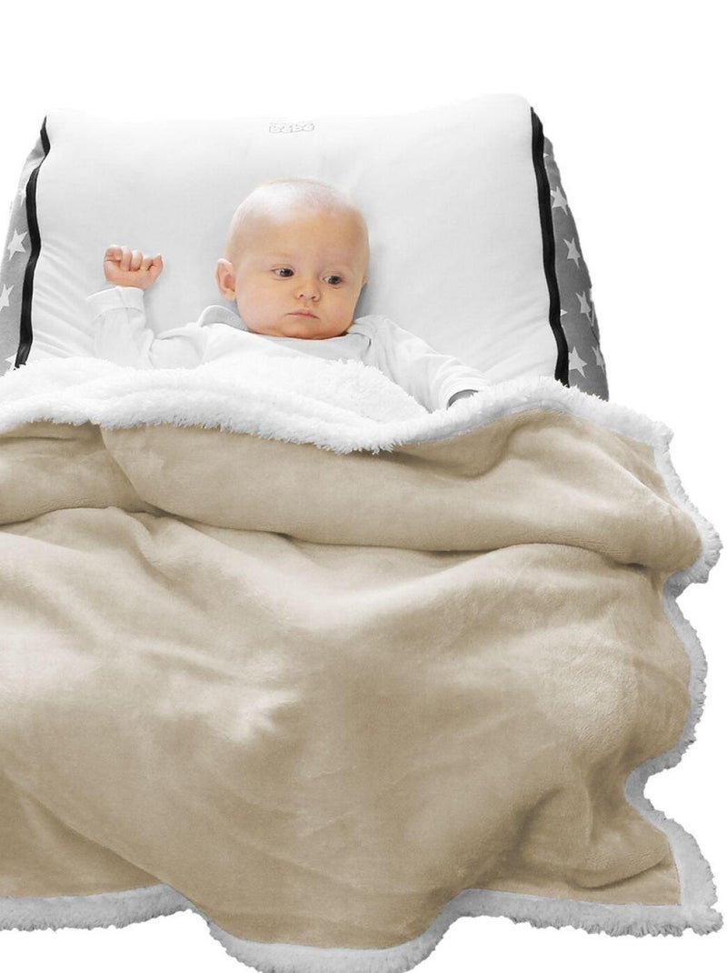 2 couvertures, plaids polaires pour bébé en flanelle et effet moutonné ultra doux - Monsieur Bébé Beige - Kiabi