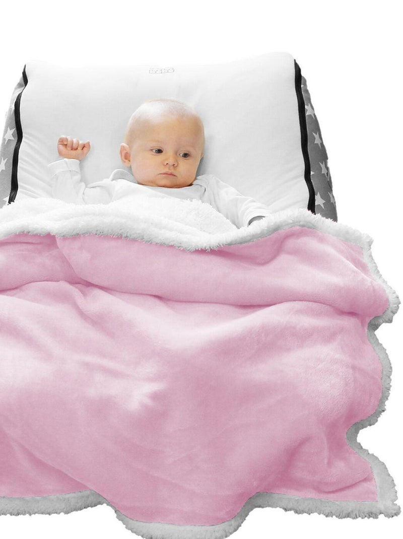 2 couvertures, plaids polaires pour bébé en flanelle et effet moutonné ultra doux - Monsieur Bébé Rose - Kiabi