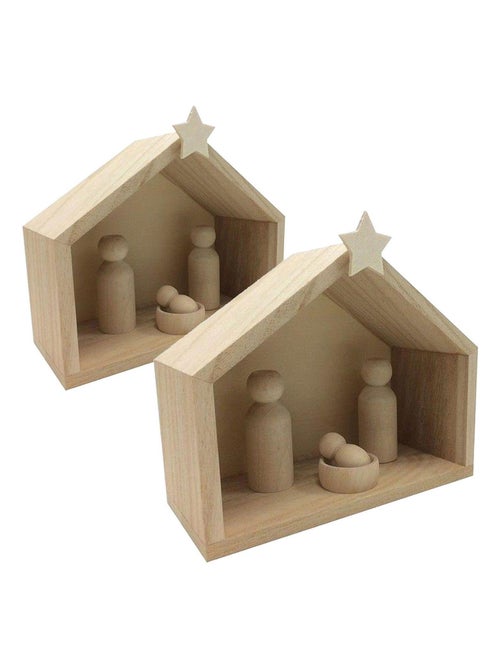 2 crèches en bois + pions 18 x 8 x 15 cm - Artemio - Kiabi