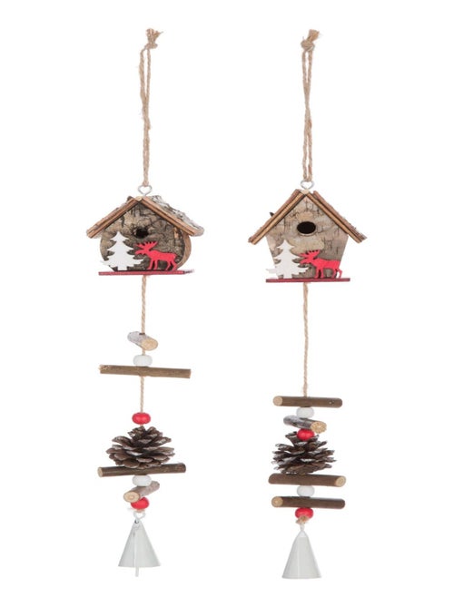 2 Décorations de Noël à suspendre en bois Jeanne - Kiabi