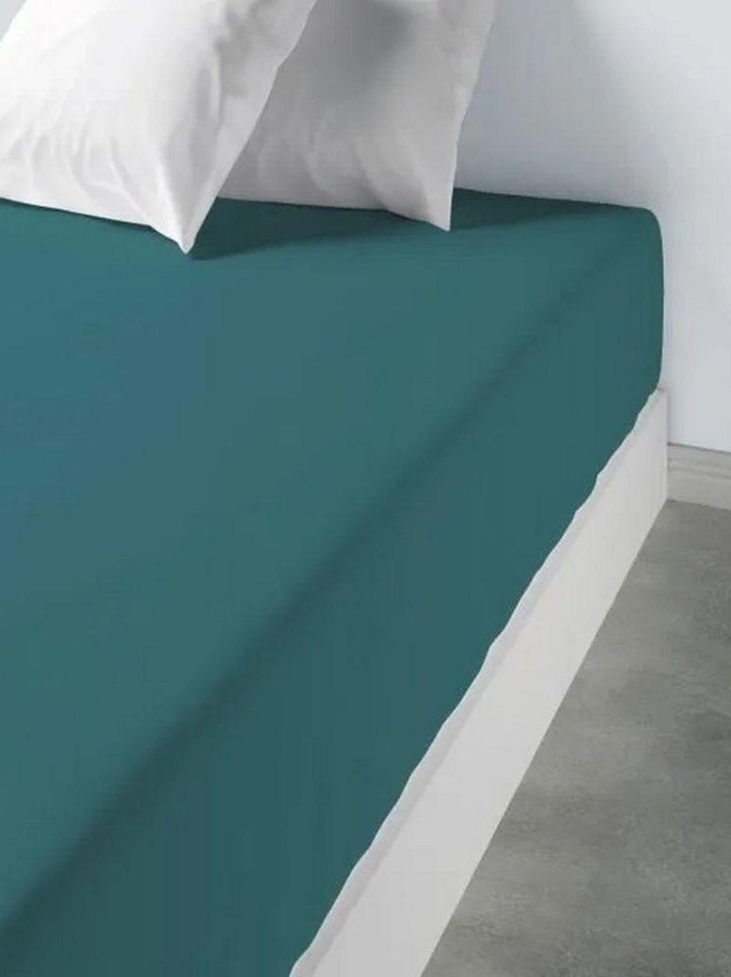 2 Draps housse 80x200 +35 cm 100% Coton 57 fils Bleu lagon - Kiabi