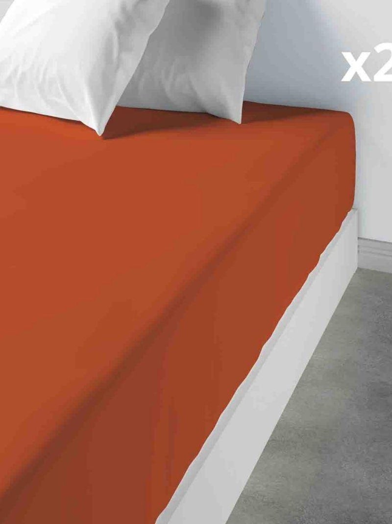 2 Draps housse 80x200 +35 cm 100% Coton 57 fils Rouge brique - Kiabi