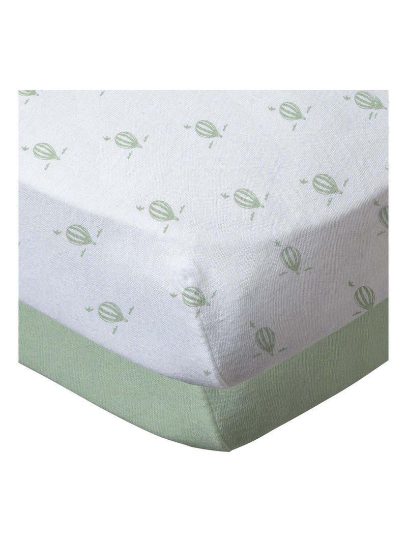 2 draps-housses bébé Vert Amande - Montgolfières - Babycalin Verveine - Kiabi