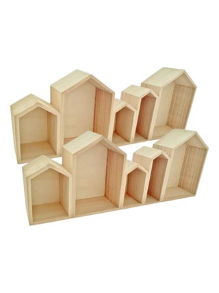 2 étagères en bois 5 blocs maison 50 x 8 x 20 cm - Graine Créative