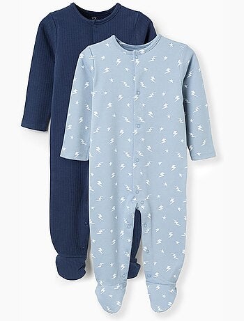 2 grenouillères en coton côtelées/imprimées