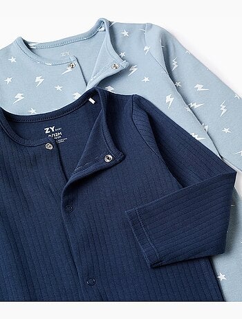 2 grenouillères en coton côtelées/imprimées