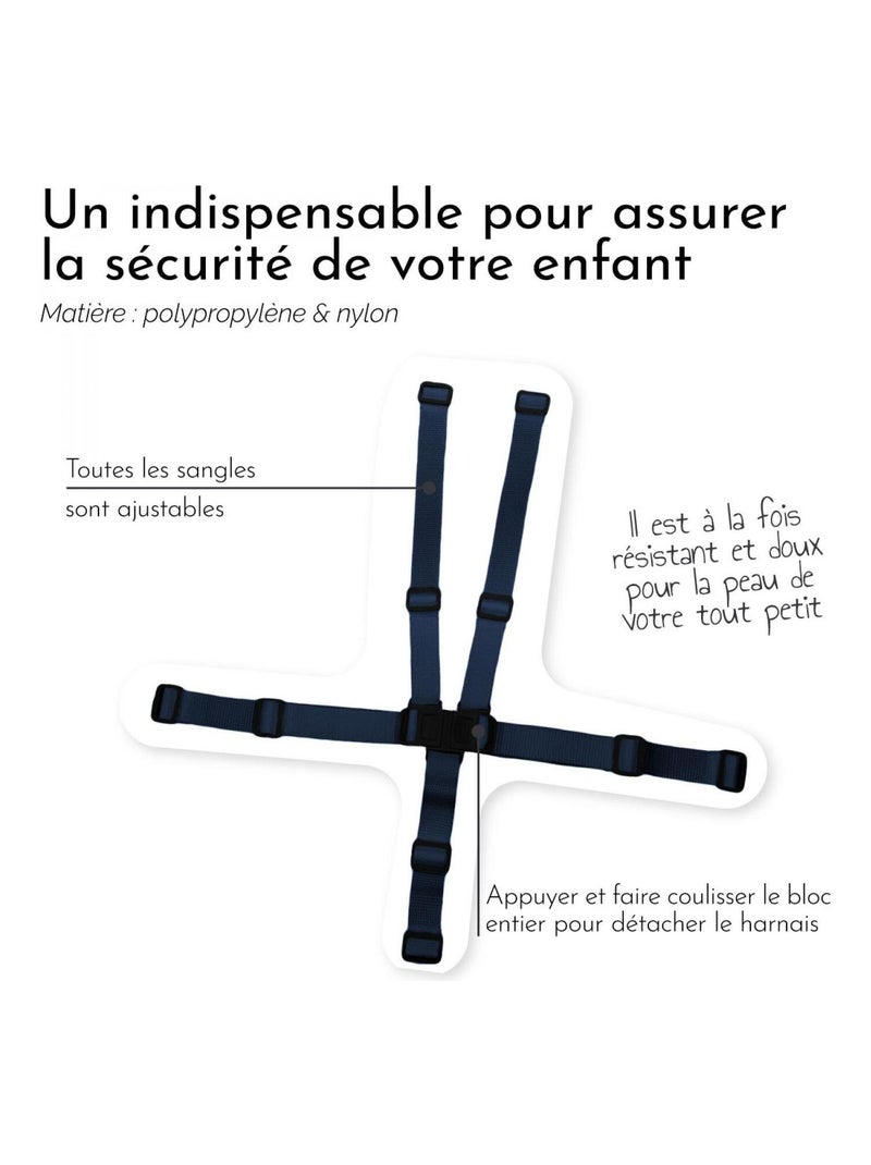 2 harnais de sécurité 5 points pour chaise haute enfant - Gamme Ptit - Monsieur Bébé Bleu - Kiabi