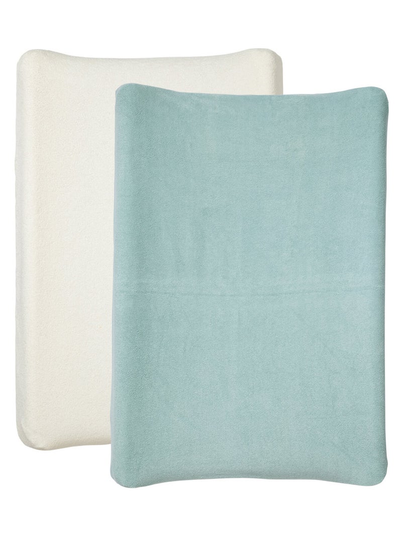 2 housses pour matelas à langer Naissance en Coton Uni - Babycalin Bleu - Kiabi