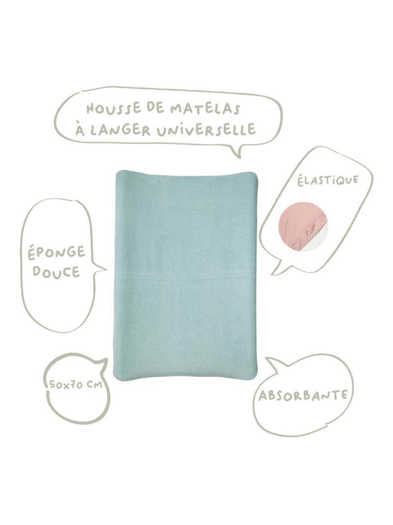 2 housses pour matelas à langer Naissance en Coton Uni - Babycalin Bleu - Kiabi