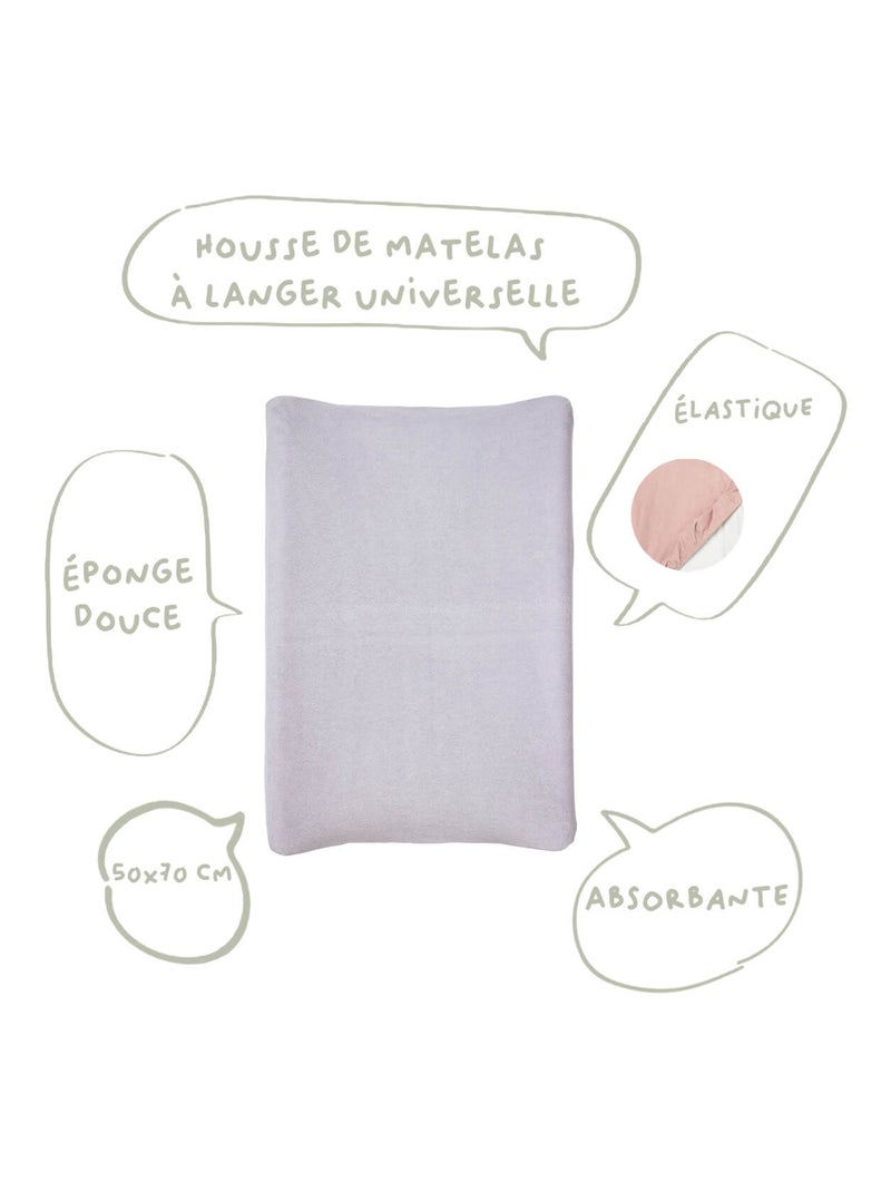 2 housses pour matelas à langer Naissance en Coton Uni - Babycalin Violet - Kiabi