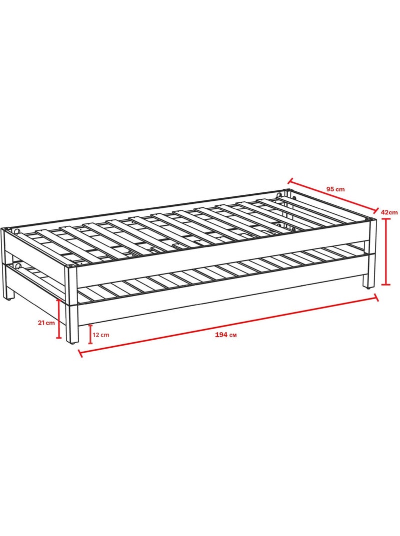 2 Lits empilables avec 2 sommiers Marron clair - Kiabi