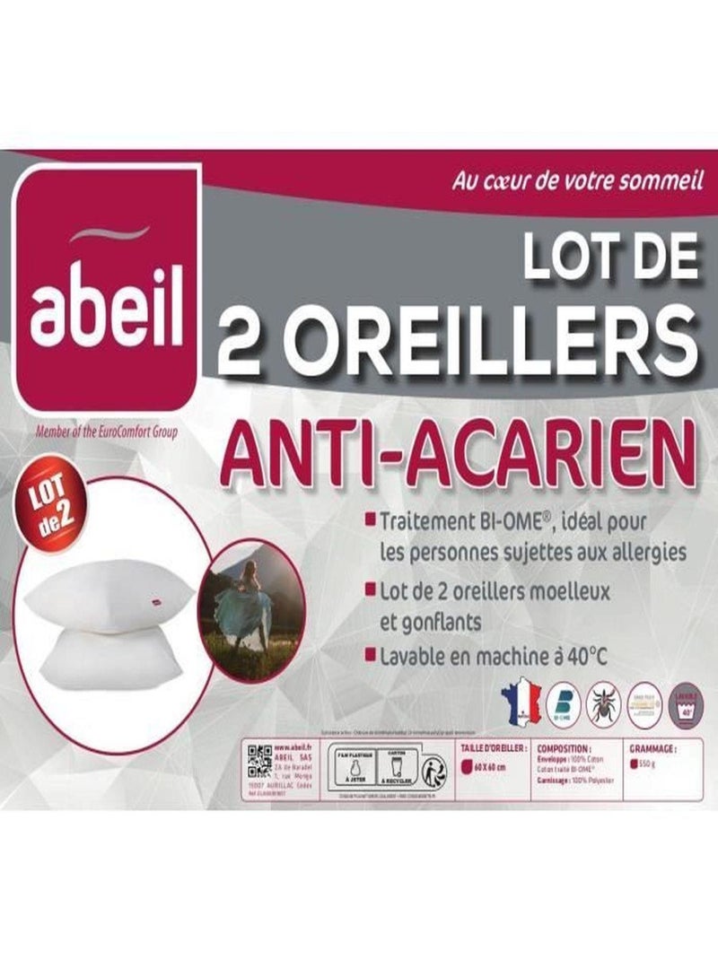 2 oreillers anti-acariens - 60 x 60 cm - Abeil N/A - Kiabi