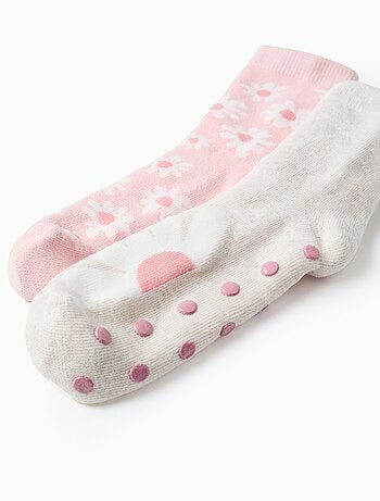 2 Paires de Chaussettes Antidérapantes Fleurs