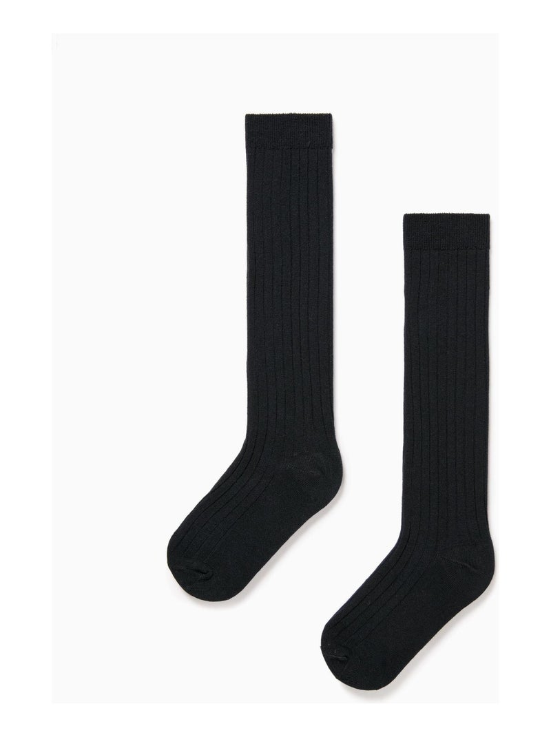 2 Paires de Chaussettes Hautes Côtelées Garçon   ESSENTIALS LINE Bleu foncé - Kiabi