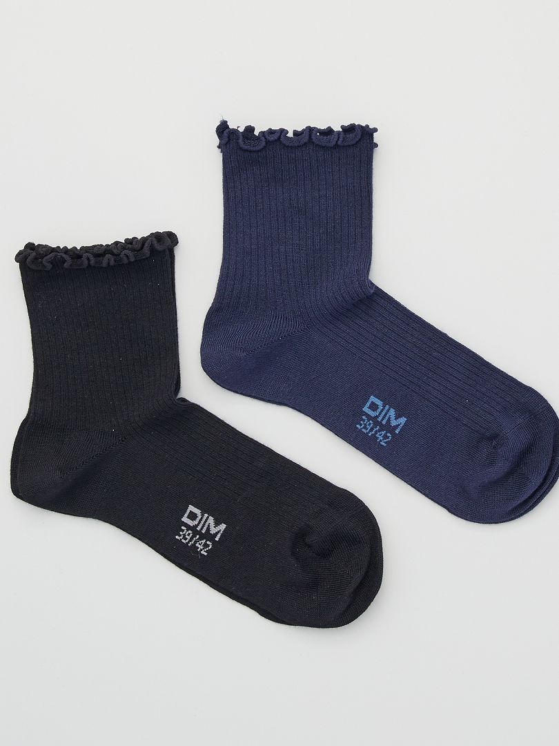 2 paires de socquettes 'DIM Coton Modal Fantaisie' Noir/Bleu - Kiabi