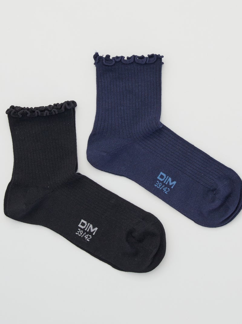 2 paires de socquettes 'DIM Coton Modal Fantaisie' Noir/Bleu - Kiabi