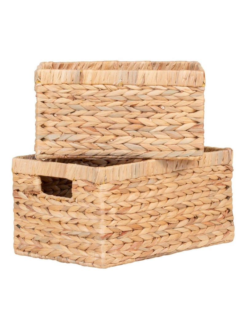 2 paniers rectangulaires en jacinthe d'eau - House Nordic Beige - Kiabi