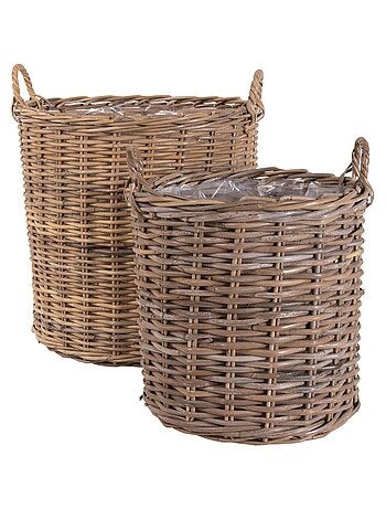 2 paniers ronds en rotin avec poignées et - House Nordic