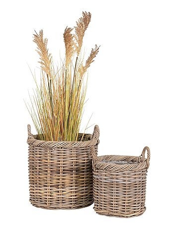 2 paniers ronds en rotin avec poignées et - House Nordic