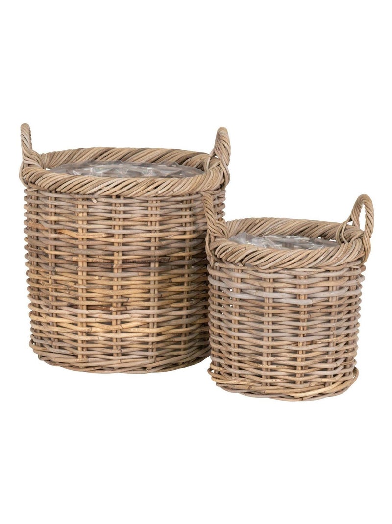 2 paniers ronds en rotin avec poignées et - House Nordic Marron - Kiabi
