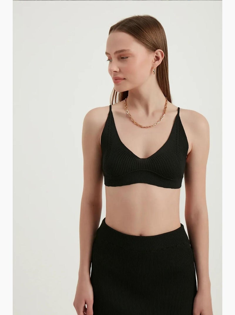 2 pièces : haut court moulant à col en v et maxi taille haute avec fente latérale hiccup Noir - Kiabi