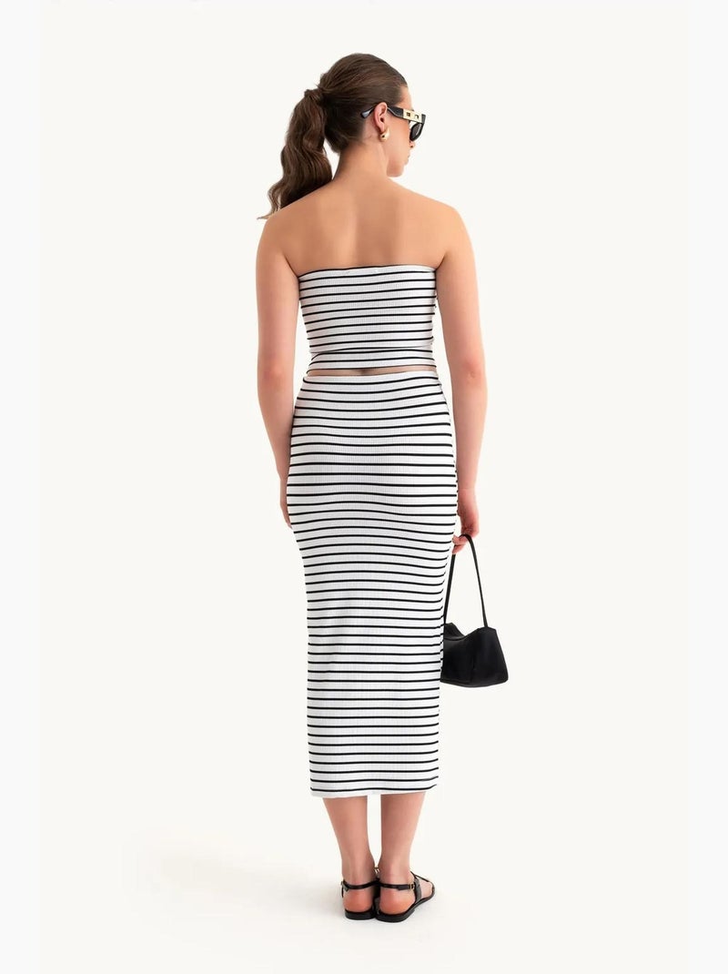 2 pièces : haut court sans bretelles rayé et jupe midi taille mi-haute rayée hiccup Blanc - Kiabi