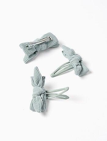 2 Pinces + Barrette avec Nœud en Velours Côtelé