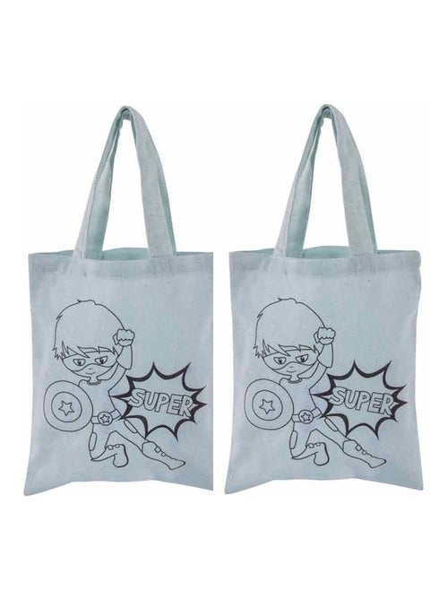 2 sacs en coton bleu 25 x 20 cm - super-héros - Rayher - Kiabi