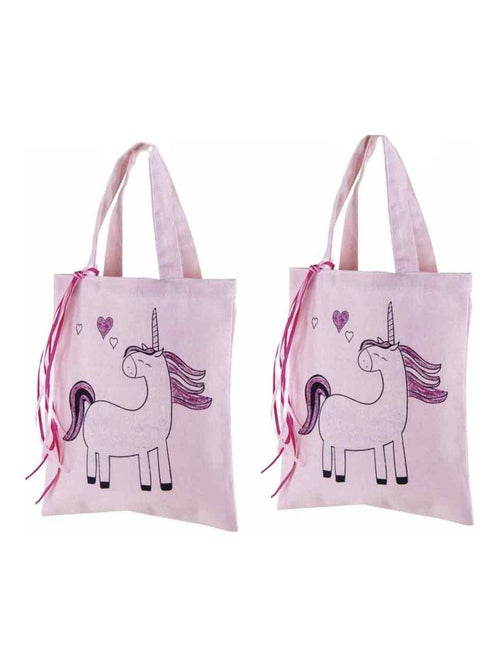 2 sacs en coton rose 25 x 20 cm - licorne - Rayher - Kiabi