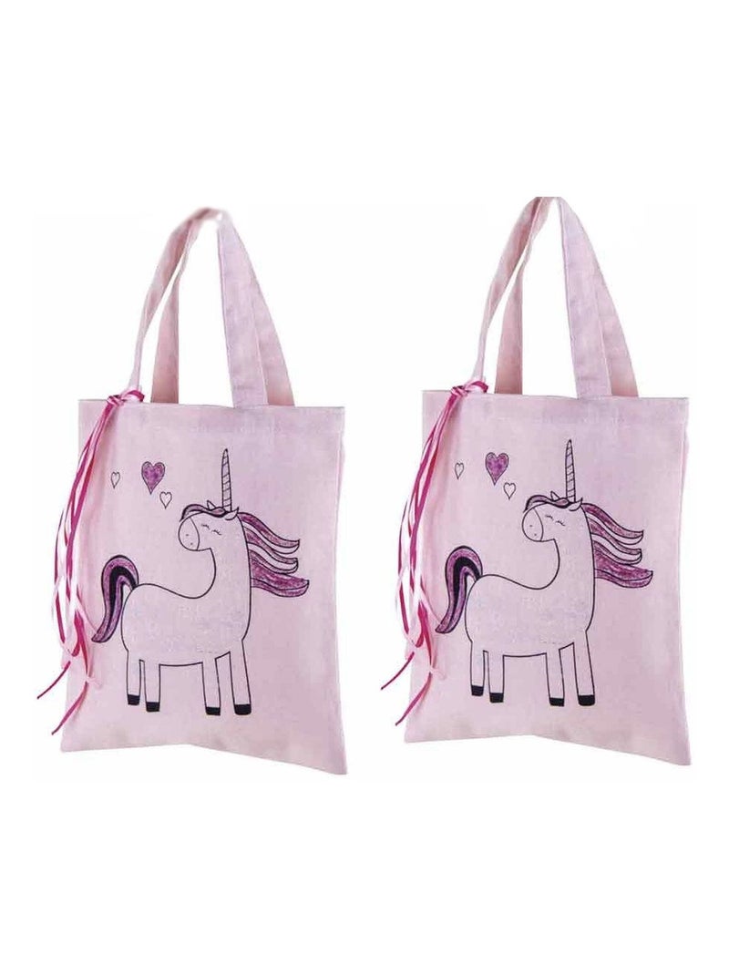 2 sacs en coton rose 25 x 20 cm - licorne - Rayher Rose - Kiabi