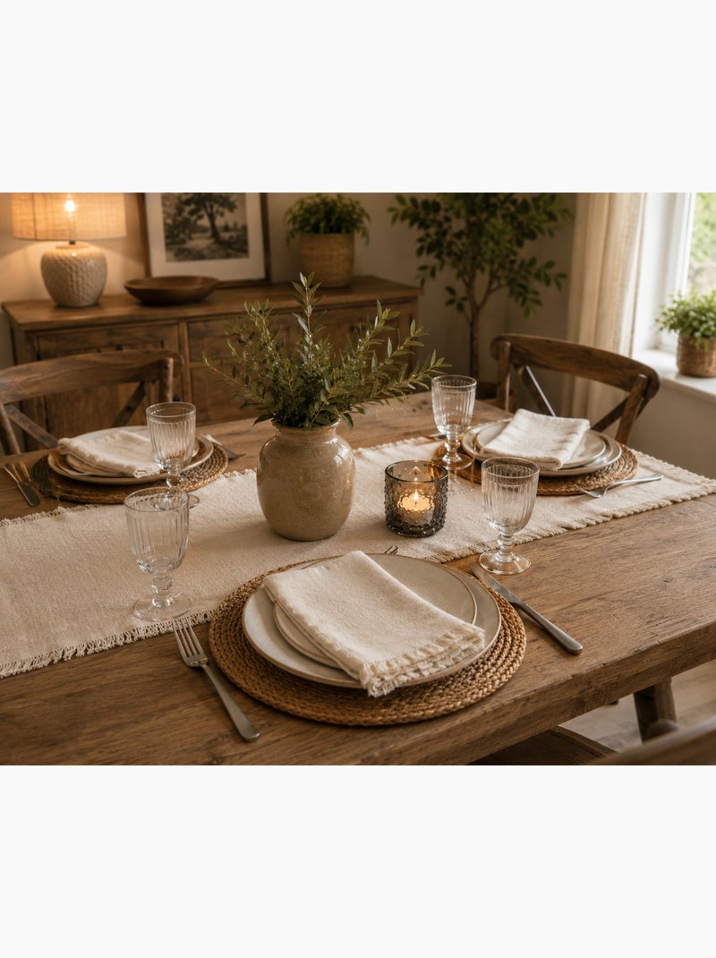 2 Serviettes de tables a franges en coton Blanc - Kiabi