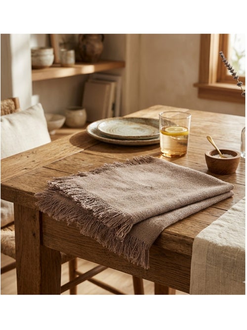 2 Serviettes de tables a franges en coton - Kiabi