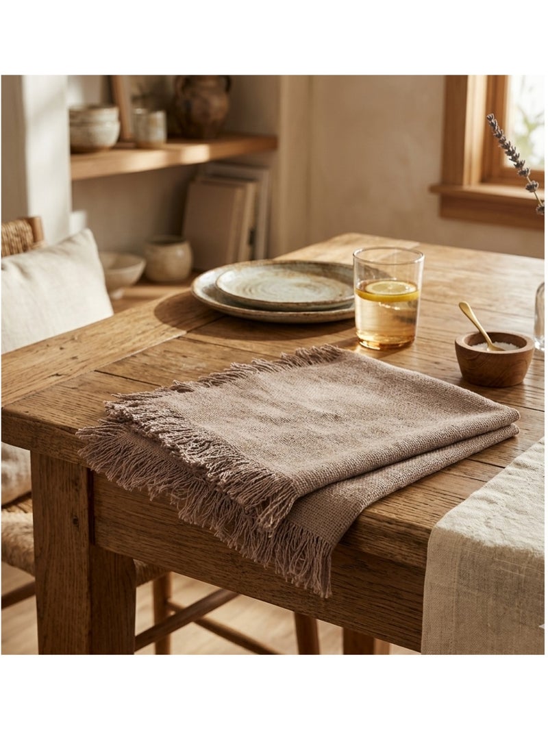 2 Serviettes de tables a franges en coton Gris - Kiabi