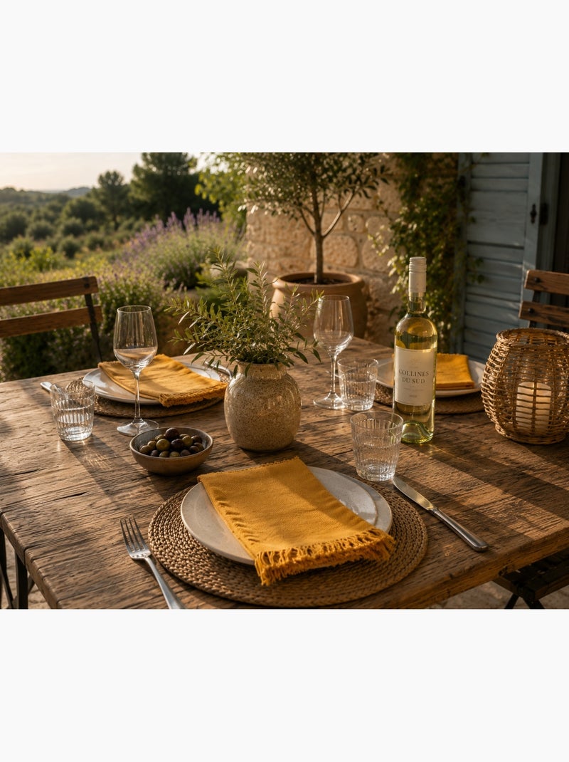 2 Serviettes de tables a franges en coton Jaune - Kiabi