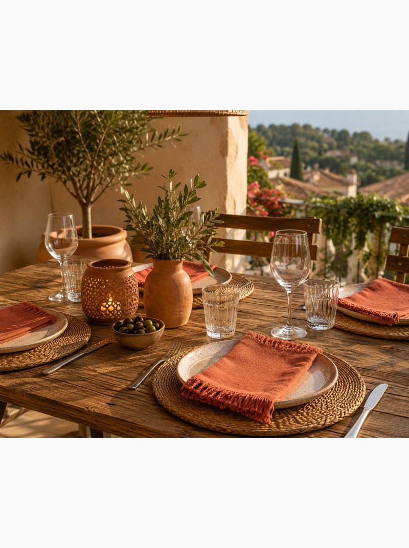 2 Serviettes de tables a franges en coton Terracotta - Kiabi