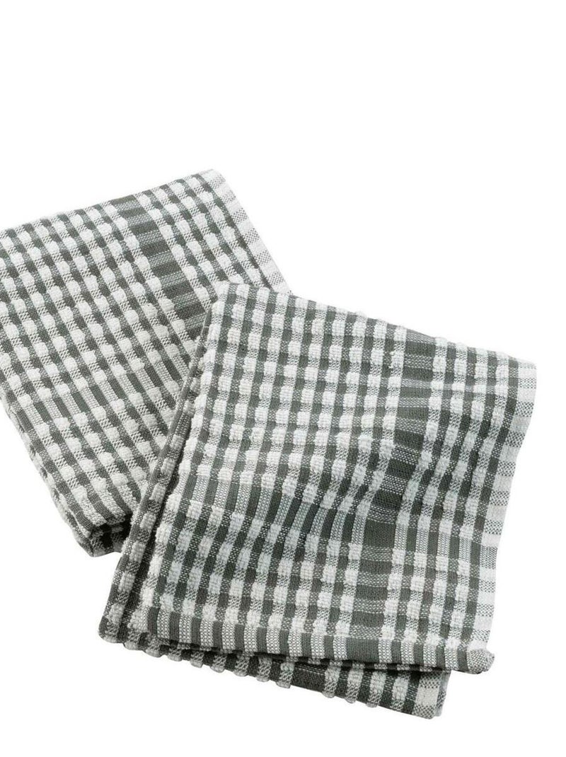 2 Serviettes torchons mineo carreau Kaki - Kiabi