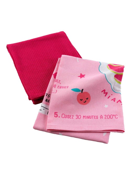 2 Serviettes torchons recette 50 x 70 cm rose - Kiabi