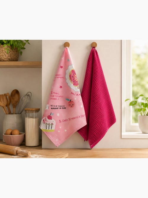 2 Serviettes torchons recette 50 x 70 cm rose - Kiabi