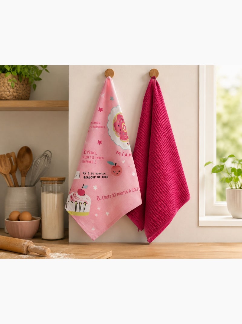 2 Serviettes torchons recette 50 x 70 cm rose Rose - Kiabi