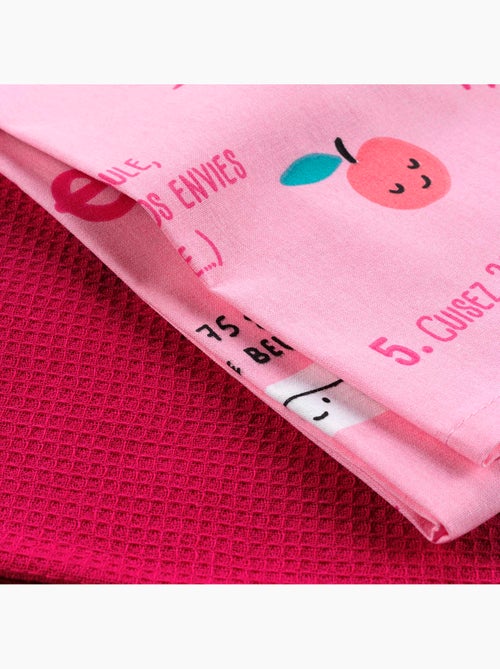 2 Serviettes torchons recette 50 x 70 cm rose - Kiabi