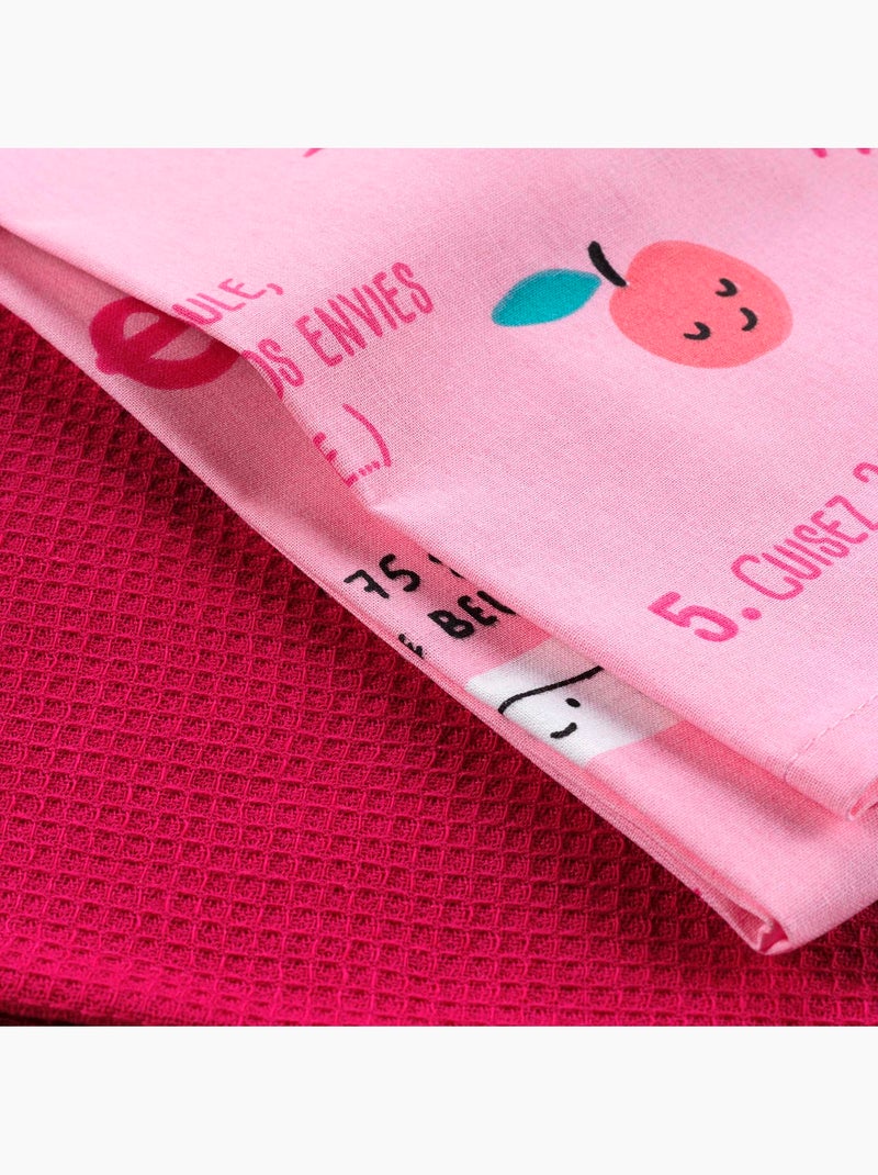 2 Serviettes torchons recette 50 x 70 cm rose Rose - Kiabi