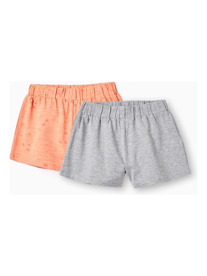 2 Short en Coton pour Fille 'Dreaming' - Blanc Orange clair