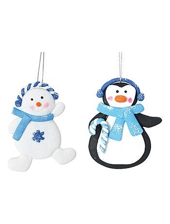 2 Suspensions Penguin et bonhomme de neige de Noel