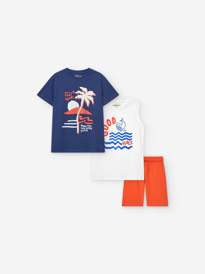 2 T-shirts + Short en Coton Bleu clair - Kiabi
