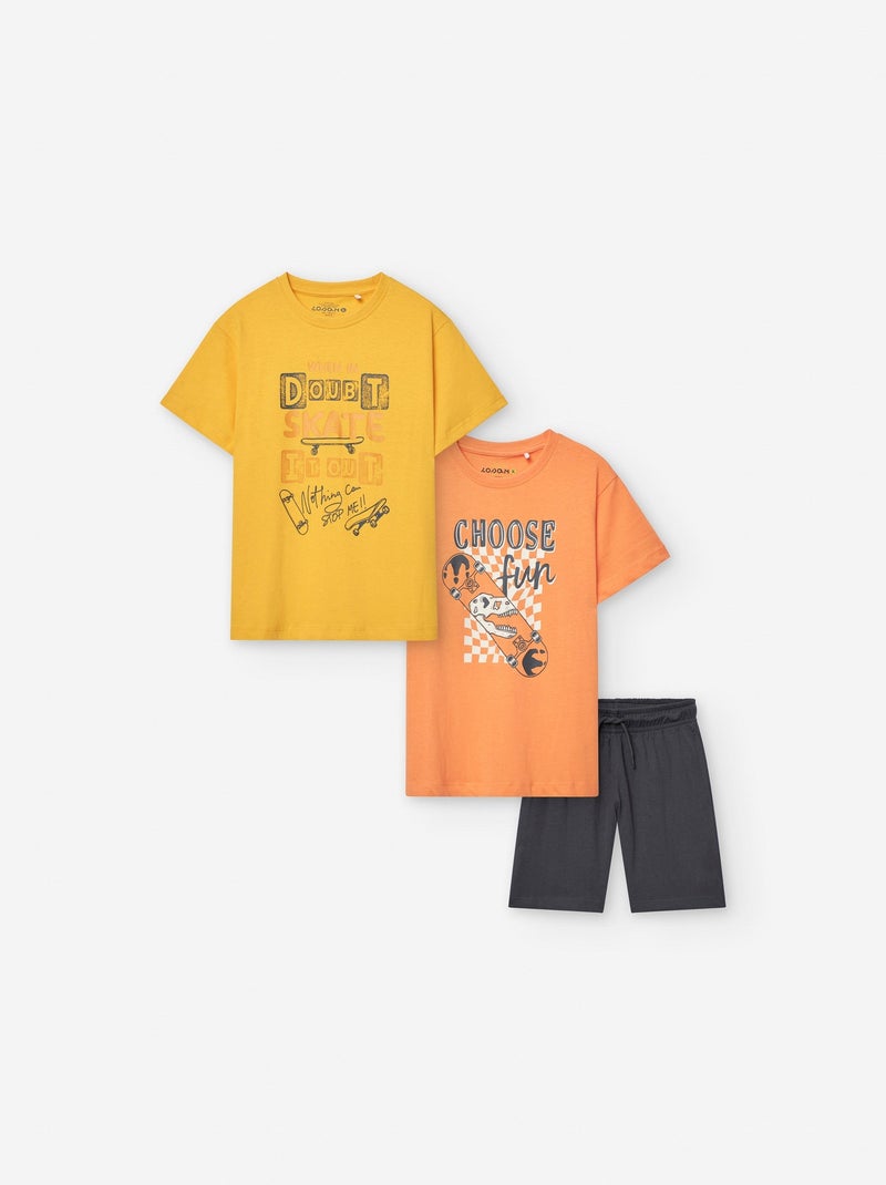 2 T-Shirts + Short en Coton Jaune - Kiabi
