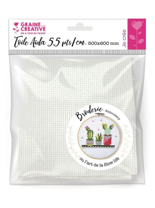 2 toiles Aida 5,5 pts/ cm blanches 50 x 60 cm - Graine Créative - Kiabi