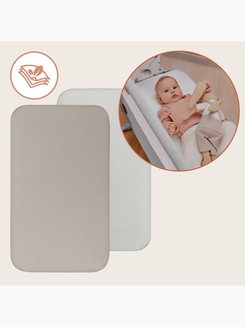 2 x Drap housse bambou pour lit bébé - LIONELO - Cododo et Berceau - 80 x 40 cm - Universelle Beige/Blanc - Kiabi