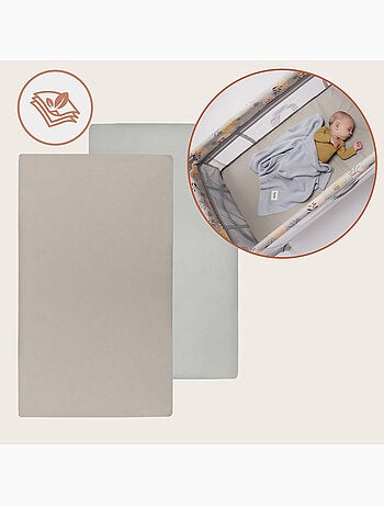 2 x Drap housse bambou pour lit bébé - LIONELO - Lit parapluie - 120 x 60 cm - Universelle