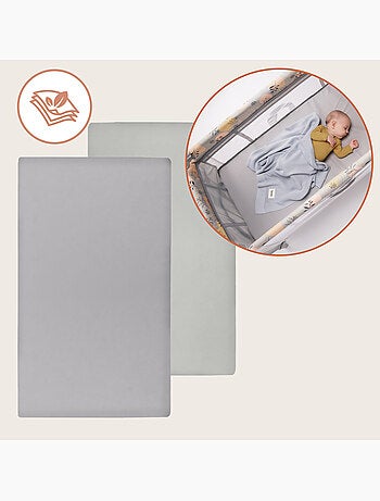 2 x Drap housse bambou pour lit bébé - LIONELO - Lit parapluie - 120 x 60 cm - Universelle