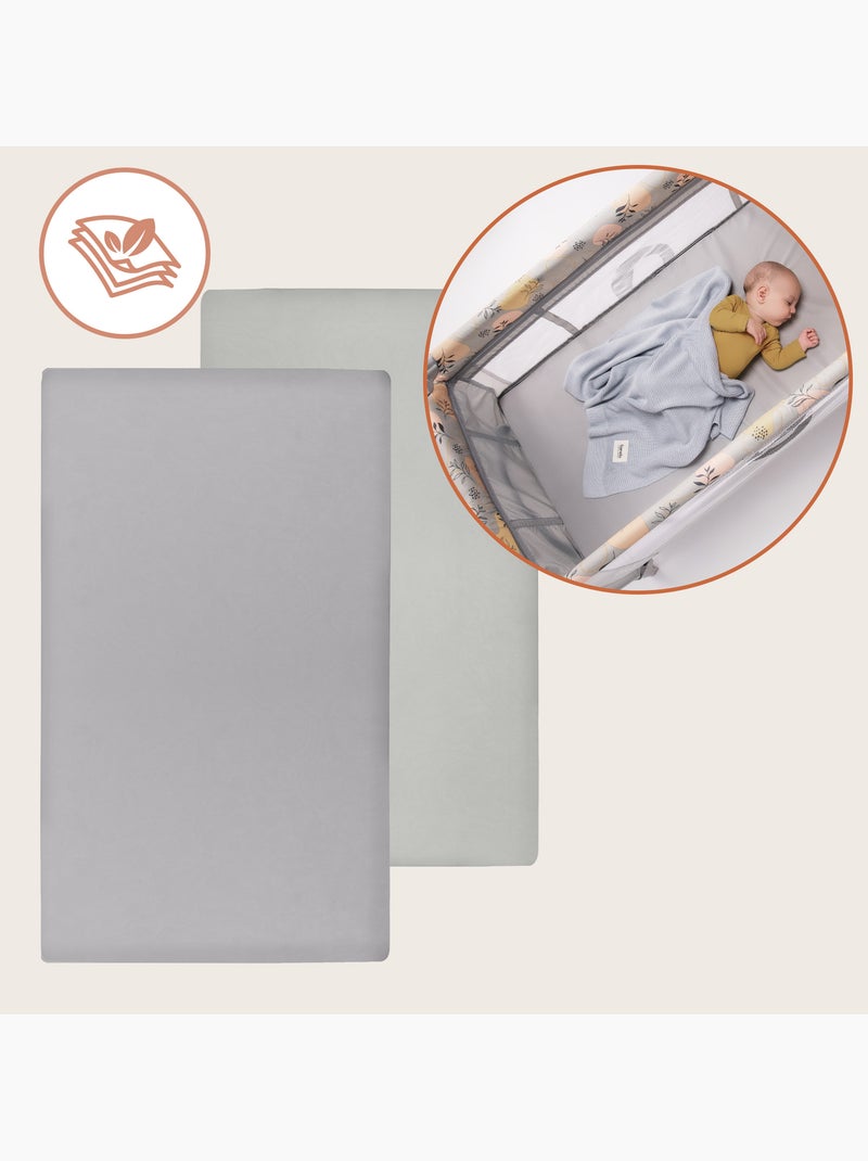 2 x Drap housse bambou pour lit bébé - LIONELO - Lit parapluie - 120 x 60 cm - Universelle Gris Blanc - Kiabi